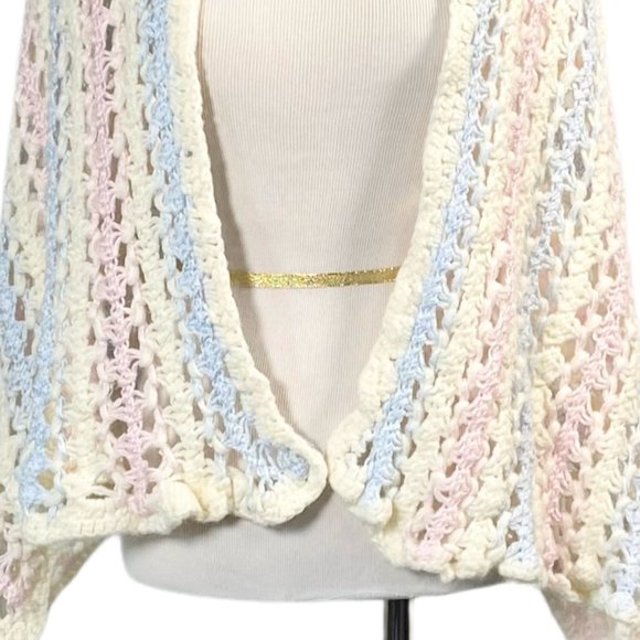 Handmade Pastel Striped Crochet Shawl Wrap Scarf - Picture 10 of 15